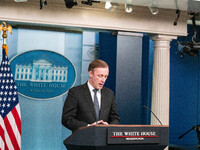 Press Secretary Karine Jean-Pierre and Jake Sullivan are speaking to the press at the White House on March 12. (