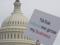 TikTok's creators are marching from the US Capitol to the White House, demanding that President Biden keep TikTok, during a rally in Washing...