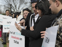 TikTok's creators are marching from the US Capitol to the White House, demanding that President Biden keep TikTok, during a rally in Washing...