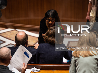 Government spokesperson Prisca Thenevot is in the courtroom for the question session to the government in Paris, France, on March 13, 2024....
