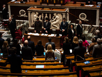 Deputies are standing for a minute's silence in the chamber in honor of Admiral Philippe de Gaulle, son of General De Gaulle, who died at th...