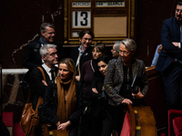 Elisabeth Borne, Renaissance MP and former Prime Minister, is arriving in the chamber for the government question session in Paris, France,...