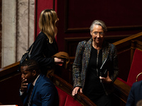 Elisabeth Borne, Renaissance MP and former Prime Minister, is arriving in the chamber for the government question session in Paris, France,...