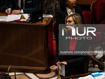 Deputy Minister of Agriculture Agnes Pannier-Runacher is answering questions from opposition MPs in the chamber in Paris, France, on March 1...
