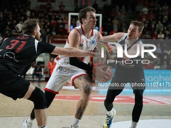 Hugo Besson of Itelyum Varese is playing during the FIBA Europe Cup match between Openjobmetis Varese and Nymburk basketball in Varese, Ital...