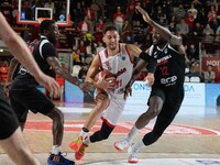 Davide Moretti of Itelyum Varese and Stephens Myles of Nymburk are playing basketball during the FIBA Europe Cup match between Openjobmetis...