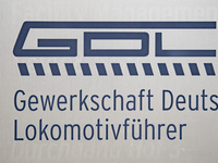 A shield of the German Train Driver Union GDL is being pictured at the GDL headquarters in Berlin, Germany, on March 11, 2024. (