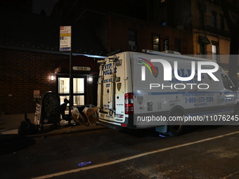 Investigators are on the scene at an apartment in Manhattan, New York, United States, on March 15, 2024. They are conducting an ongoing inve...