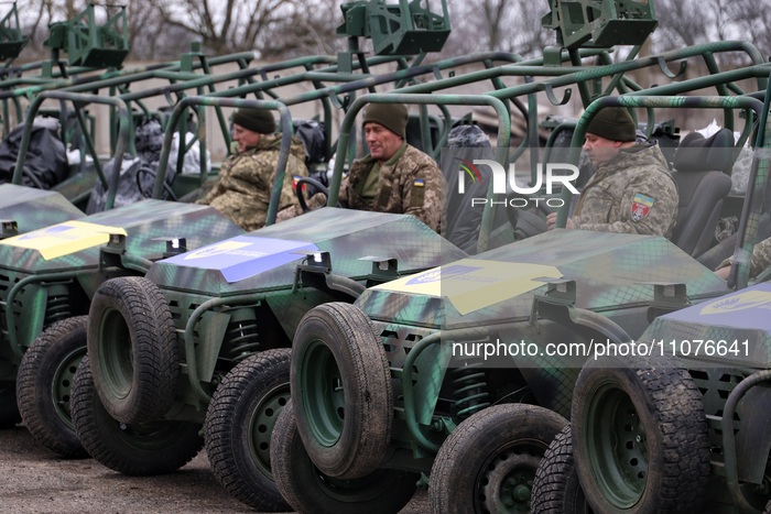 Military units of the Armed Forces of Ukraine are receiving restored Predator Buggy cars in Odesa, southern Ukraine, on March 14, 2024, to m...