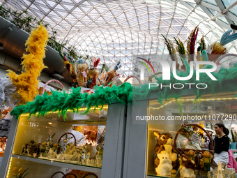 Easter decoration is seen on a stall in Zlote Tarasy shopping centre in Warsaw, Poland on March 15, 2024 (