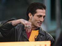 Damiano David Italian singer of Maneskin wears AS Roma shirt during the Serie A TIM match between AS Roma and US Sassuolo Calcio at Stadio O...