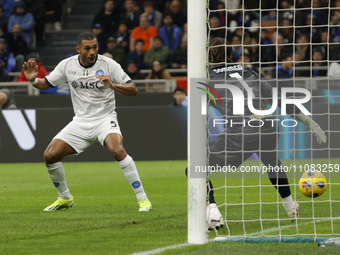 Juan Jesus of Napoli is scoring their first goal during the Serie A soccer match between Inter FC and SSC Napoli at Stadio Meazza in Milan,...