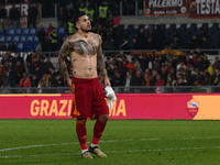 Leandro Paredes of A.S. Roma is greeting the fans during the 29th day of the Serie A Championship between A.S. Roma and U.S. Sassuolo at the...