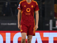 Dean Huijsen of A.S. Roma is playing on the 29th day of the Serie A Championship during the match between A.S. Roma and U.S. Sassuolo at the...
