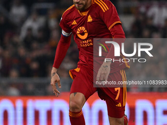 Lorenzo Pellegrini of A.S. Roma is playing on the 29th day of the Serie A Championship during the match between A.S. Roma and U.S. Sassuolo...
