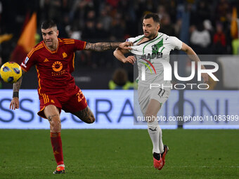 Mattia Viti of U.S. Sassuolo is playing during the 29th day of the Serie A Championship between A.S. Roma and U.S. Sassuolo at the Olympic S...