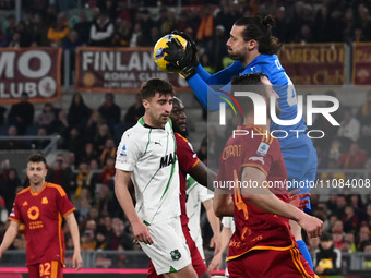 Andrea Consigli of U.S. Sassuolo is playing during the 29th day of the Serie A Championship between A.S. Roma and U.S. Sassuolo at the Olymp...