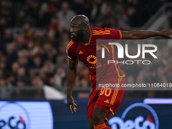 Romelu Lukaku of A.S. Roma is playing during the 29th day of the Serie A Championship between A.S. Roma and U.S. Sassuolo at the Olympic Sta...
