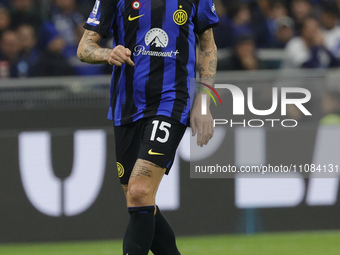 Francesco Acerbi of Inter is controlling the ball during the Serie A soccer match between Inter FC and SSC Napoli at Stadio Meazza in Milan,...