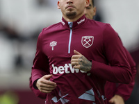 Kalvin Phillips of West Ham United is warming up during the Premier League match between West Ham United and Aston Villa at the London Stadi...
