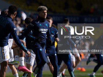 Mateo Joseph of Leeds United is warming up before the Sky Bet Championship match between Leeds United and Millwall at Elland Road in Leeds,...