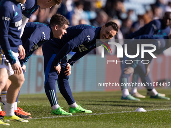 Connor Roberts is warming up before the Sky Bet Championship match between Leeds United and Millwall at Elland Road in Leeds, on March 17, 2...