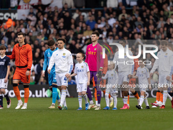 Ethan Ampadu of Leeds United is leading the team out before the Sky Bet Championship match against Millwall at Elland Road in Leeds, on Marc...