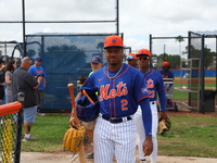 Simon Juan, #2 of the New York Mets minor league team, is participating in spring training workouts at the Mets Minor League Complex in Port...