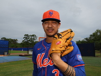 Jawilme Ramirez #3 of the New York Mets minor league is posing for photos at the Mets Minor League Complex in Port St. Lucie, Florida, on Ma...
