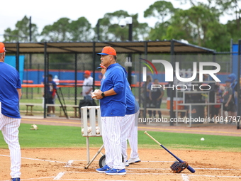 Edgardo Alonso #13 of the New York Mets minor league team is participating in spring training workouts at the Mets Minor League Complex in P...
