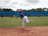 New York Mets minor league pitcher Joseph Yabbour #61 is throwing a bullpen during spring training workouts at the Mets Minor League Complex...