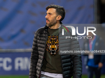 Eder Saravia, coach of FC Andorra, is looking on during the LaLiga Hypermotion 2023 - 2024 match between FC Andorra and SD Amorebieta at Est...