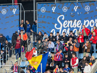 Fans of FC Andorra are cheering during the LaLiga Hypermotion 2023 - 2024 match between FC Andorra and SD Amorebieta at Estadi Nacional d'An...