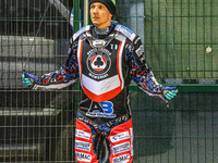 Fredrik Lindgren of Sweden is warming up during the Peter Craven Memorial Trophy meeting at the National Speedway Stadium in Manchester, Uni...
