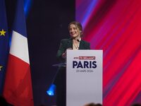 Celine Imart, the number two candidate on the Les Republicains (LR) list for the upcoming June European elections, is addressing the party's...