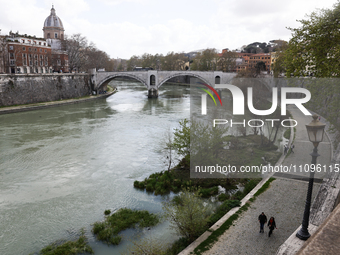 A view of Tiber river and the city is seen in Rome, Italy on March 24, 2024. (
