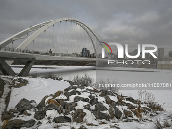 EDMONTON, CANADA - MARCH 23:
A general view of the signature Walterdale Bridge across the North Saskatchewan River in Edmonton, on March 23,...