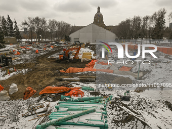 EDMONTON, CANADA - MARCH 23:
General view of a transformed landscape at the Alberta legislature grounds with demolished pool to a $20-millio...