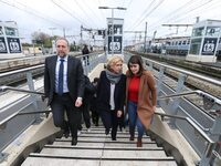 Valerie Pecresse, President of the Regional Council of Ile-de-France, is visiting the RER C line in Bretigny-sur-Orge, outside Paris, on Mar...