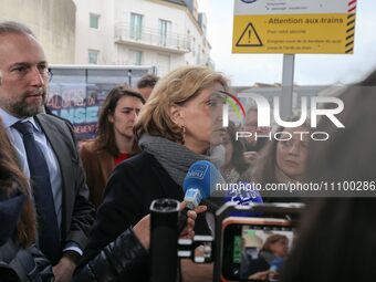 Valerie Pecresse, President of the Regional Council of Ile-de-France, is talking to the press at Bretigny-sur-Orge station in Ile-de-France,...