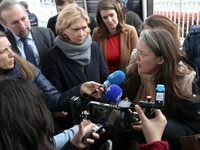Severine Lepere, Managing Director of the SNCF Reseau Ile-de-France, is talking to the press at Bretigny-sur-Orge station on March 26, 2024,...