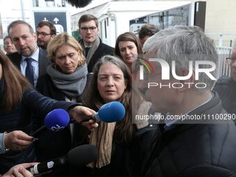 Nicolas Ligner (R), Director of the RER C (Regional Express Network) in France, is speaking to the press at Bretigny-sur-Orge station in Fra...
