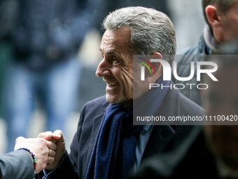 Former President of France Nicolas Sarkozy (C) is attending the funeral ceremony of France's former Minister of Culture, writer, and TV host...