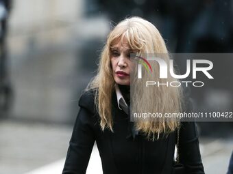 US-born French actress, singer, director, and model Arielle Dombasle is arriving to attend the funeral ceremony of France's former Minister...