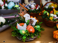 Decorations at the Easter Market at the Main Square in Krakow, Poland on March 26th, 2024. Colourful Easter eggs, handmade decorations and r...