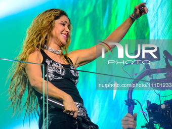Colombian singer-songwriter Shakira is performing in New York City, on March 26, 2024, at the southeast corner of Broadway and 47th Street i...