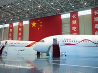 Prototypes of the C919 and C929 airliners are being displayed at the COMAC Shanghai Aircraft Design and Research Institute in Shanghai, Chin...