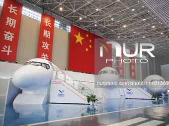 Prototypes of the ARJ21, C919, and C929 airliners are being displayed at the COMAC Shanghai Aircraft Design and Research Institute in Shangh...