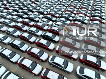 Vehicles are gathering to be loaded for export at the port of Lianyungang in Jiangsu Province, China, on March 27, 2024. (
