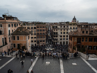 People are gathering in Piazza di Spagna, one of the most famous monumental squares in the Italian capital, in Rome, Italy, on March 24, 202...